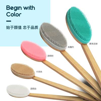 Household waterproof soft wooden long handle electric silicone bath brush with high quality customizable logo